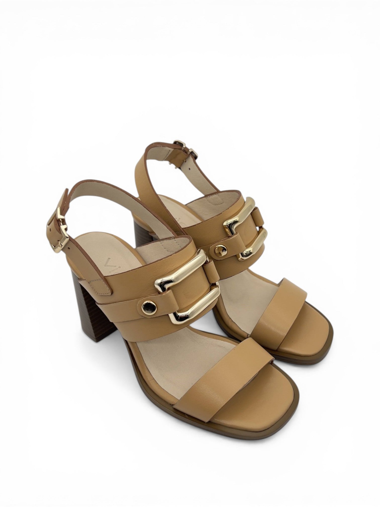 Nude Hakiki Deri Metal Tokalı Modern Edgy Tasarım Yüksek Topuklu Kadın Sandalet (012351-U)