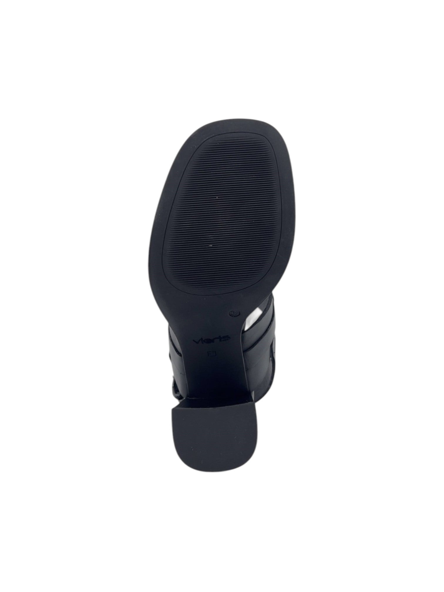 Siyah Hakiki Deri Metal Tokalı Modern Edgy Tasarım Yüksek Topuklu Kadın Sandalet (012351-U)