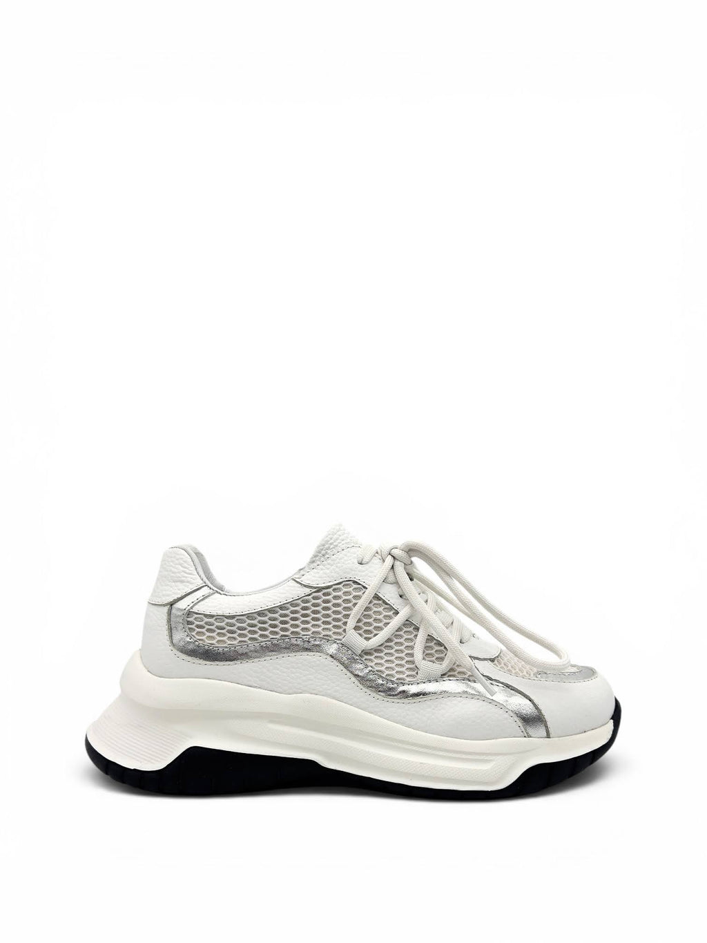 Beyaz Hakiki Deri File Tasarımlı Hafif ve Kalın Tabanlı Günlük Kadın Sneaker (11200)
