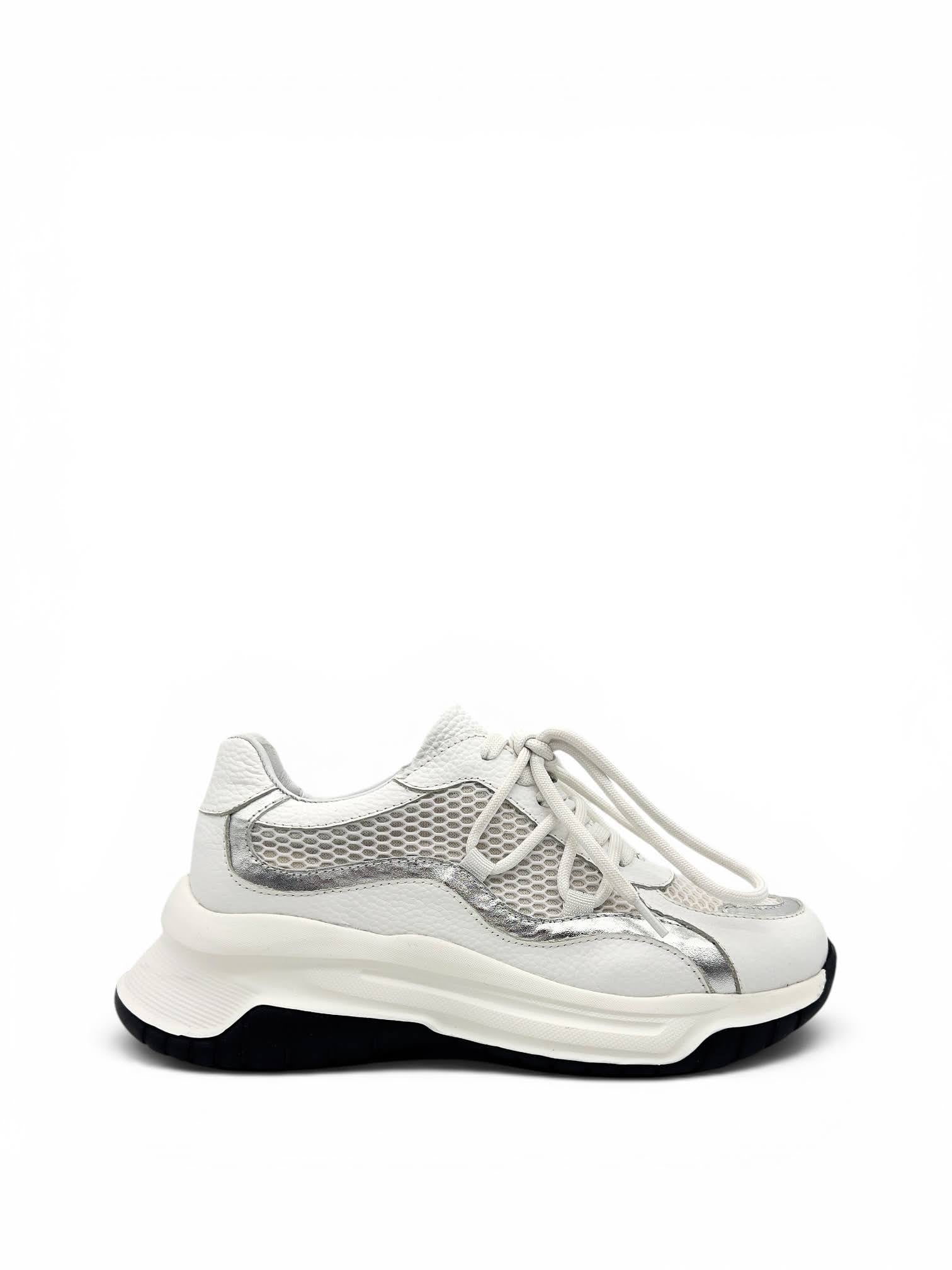 Beyaz Hakiki Deri File Tasarımlı Hafif ve Kalın Tabanlı Günlük Kadın Sneaker (11200)