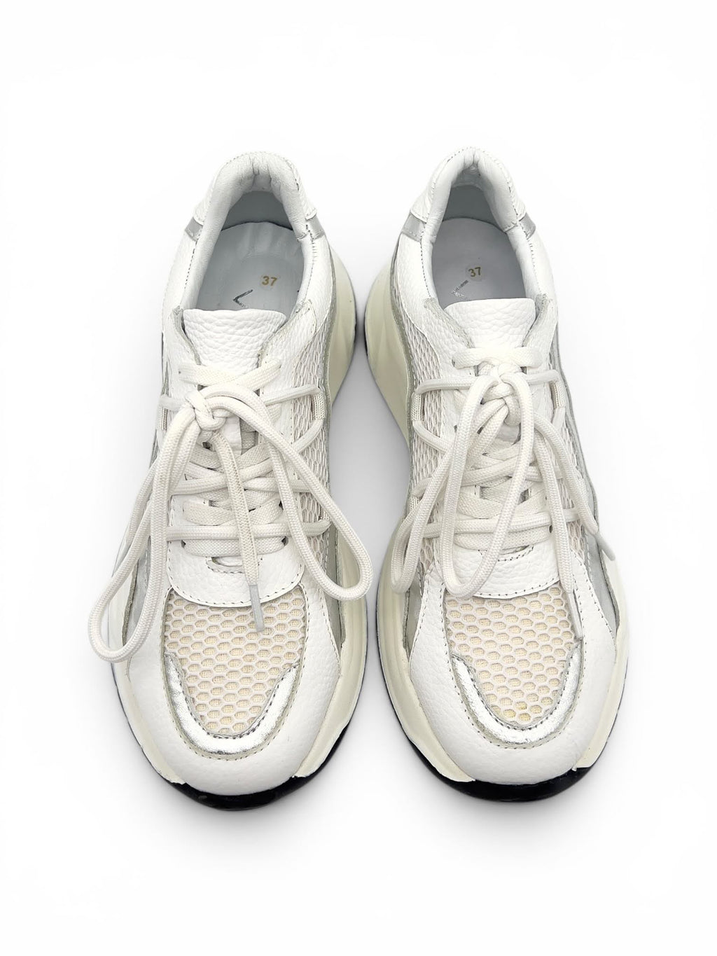 Beyaz Hakiki Deri File Tasarımlı Hafif ve Kalın Tabanlı Günlük Kadın Sneaker (11200)