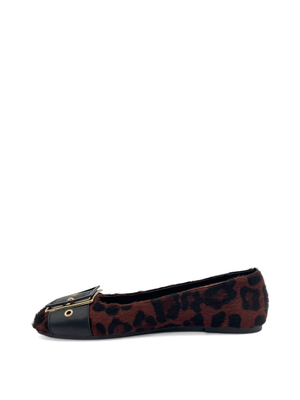 Leopar Desenli Hakiki Deri Modern Toka Detaylı Küt Burun Kadın Babet (35OC03803)