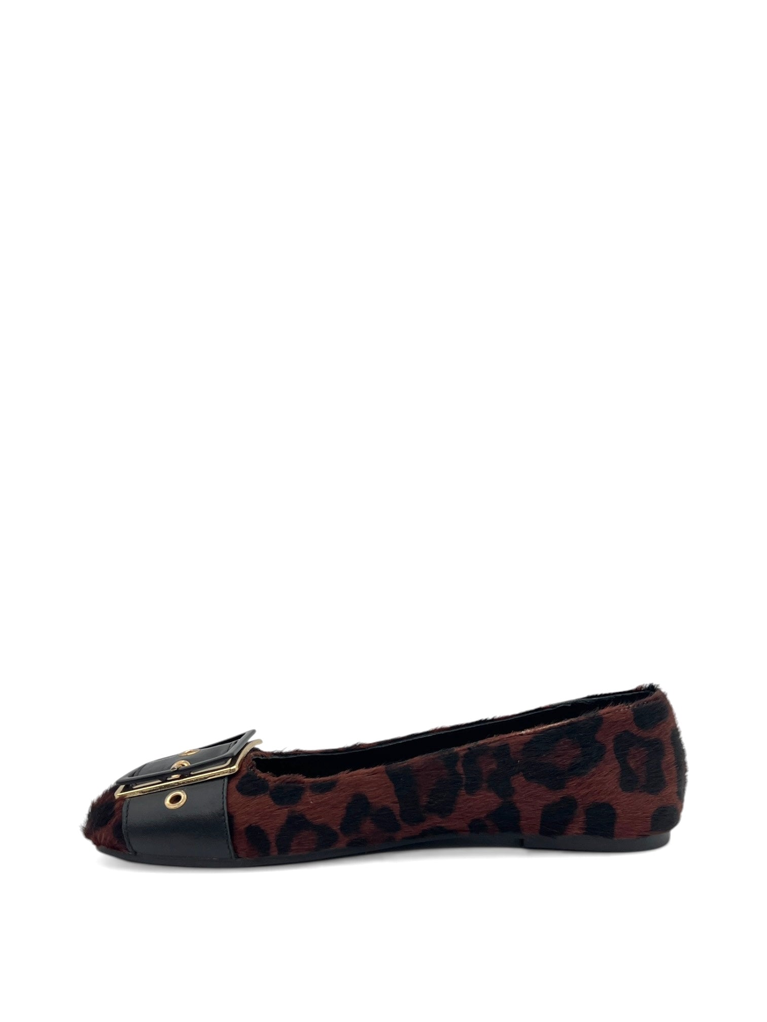 Leopar Desenli Hakiki Deri Modern Toka Detaylı Küt Burun Kadın Babet (35OC03803)