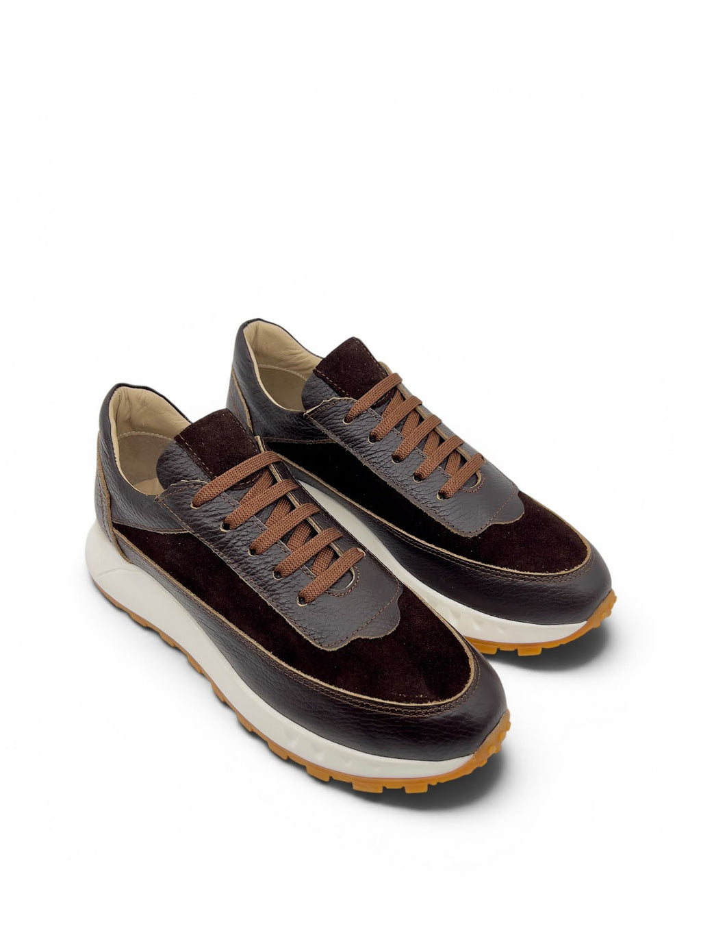 Kahverengi Hakiki Deri Süet Detaylı Kadın Sneaker (25111)