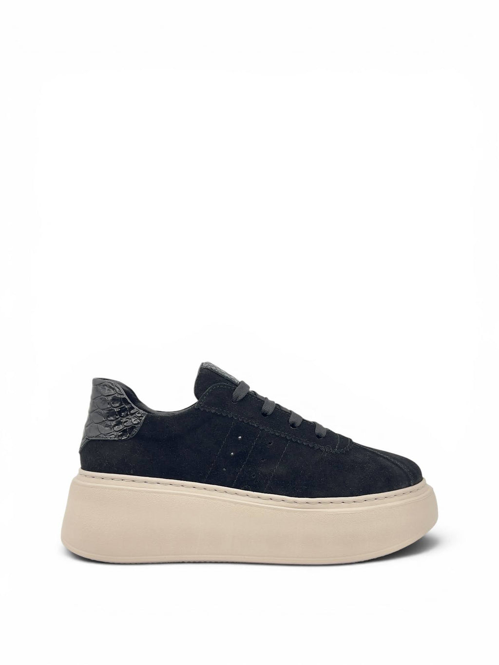 Siyah Süet Hakiki Deri Kroko Detaylı Kalın Taban Kadın Sneaker (2550)