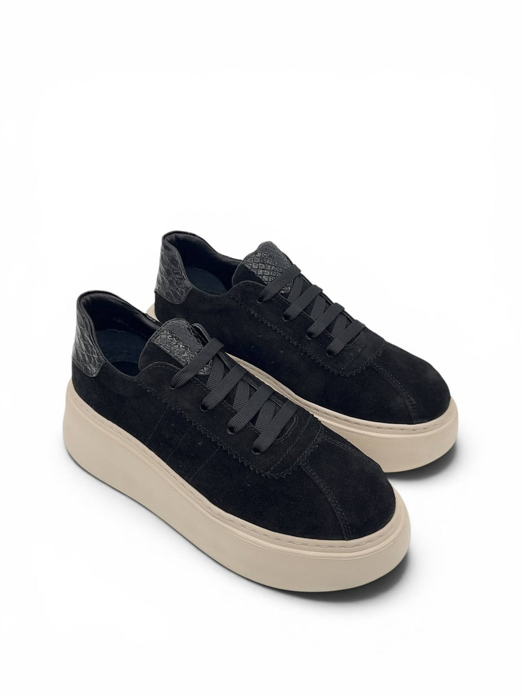 Siyah Süet Hakiki Deri Kroko Detaylı Kalın Taban Kadın Sneaker (2550)