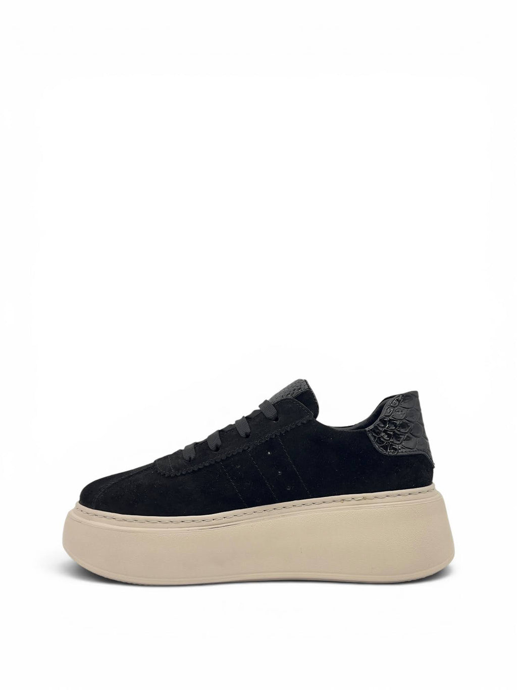 Siyah Süet Hakiki Deri Kroko Detaylı Kalın Taban Kadın Sneaker (2550)