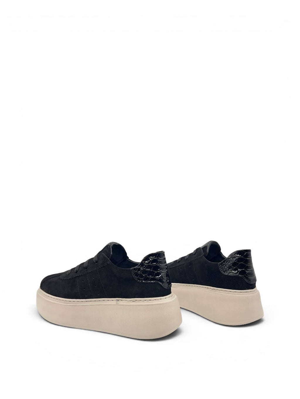 Siyah Süet Hakiki Deri Kroko Detaylı Kalın Taban Kadın Sneaker (2550)