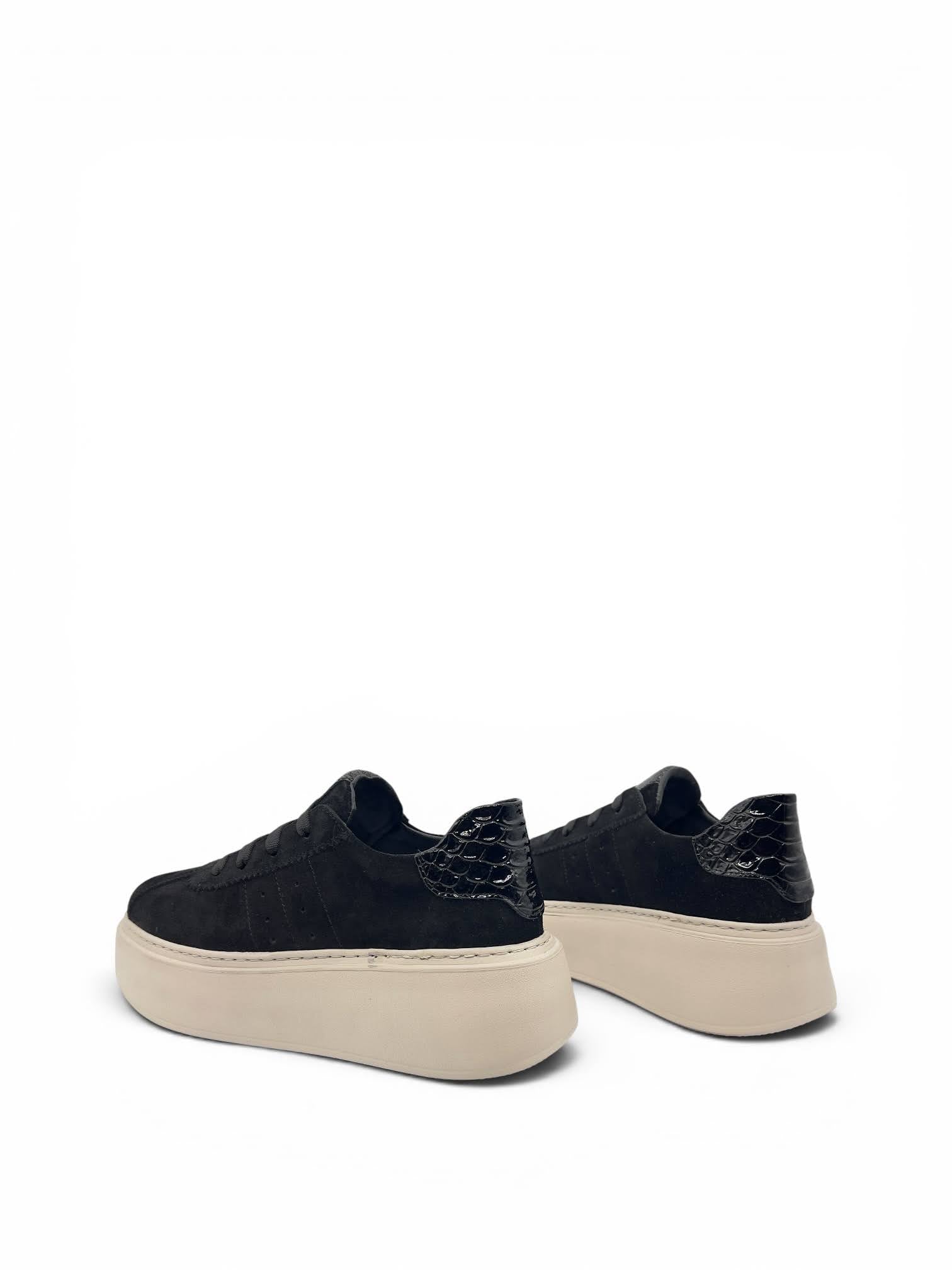 Siyah Süet Hakiki Deri Kroko Detaylı Kalın Taban Kadın Sneaker (2550)