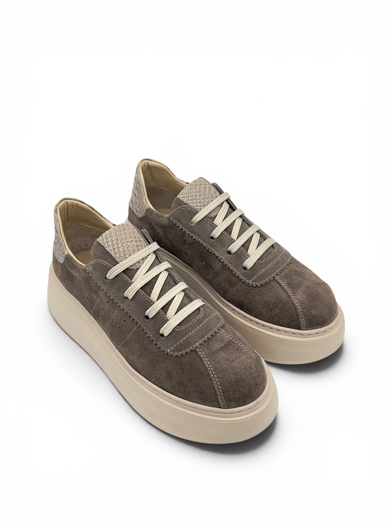 Vizon Süet Hakiki Deri Kroko Detaylı Kalın Taban Kadın Sneaker (2550)