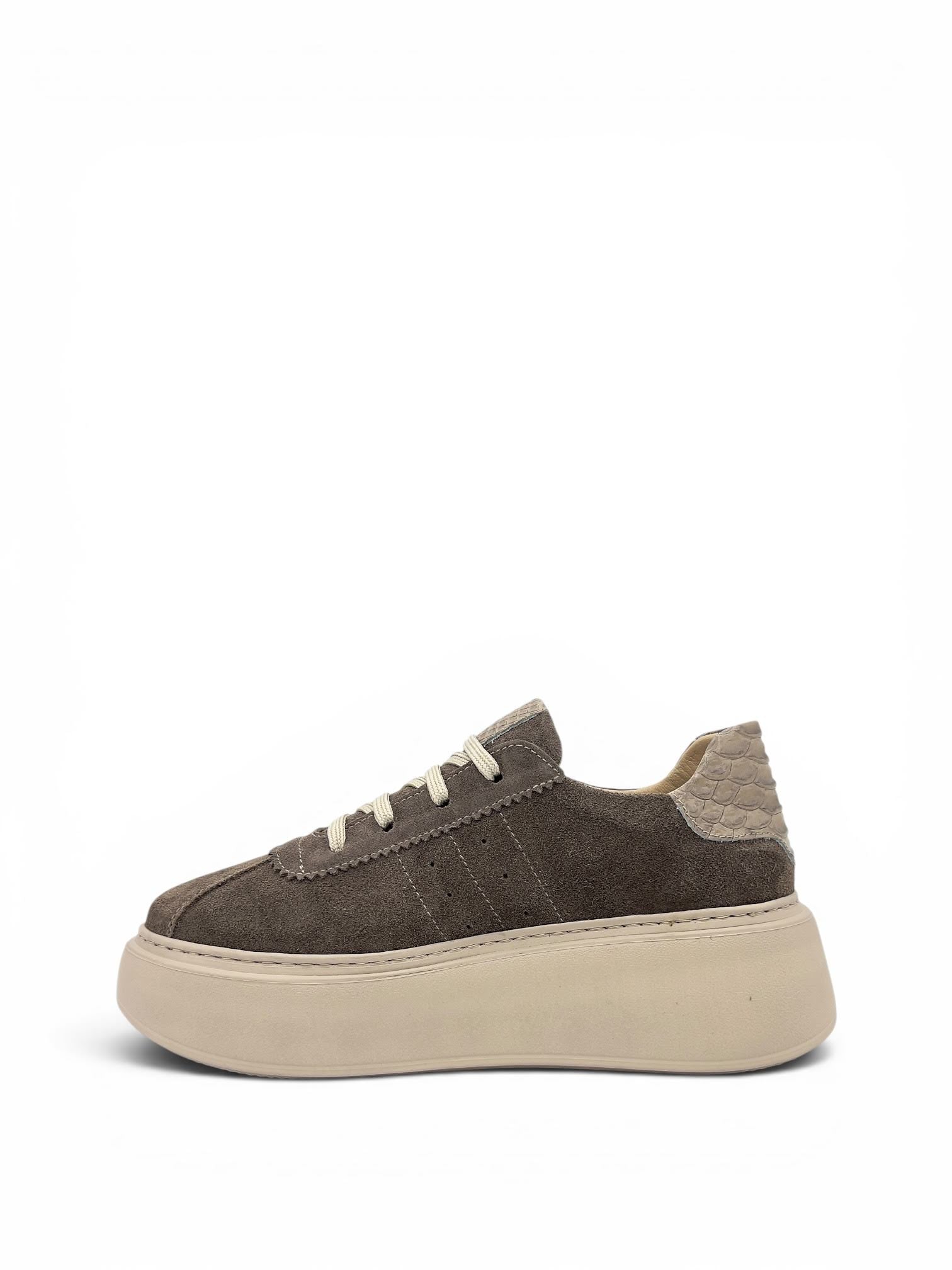 Vizon Süet Hakiki Deri Kroko Detaylı Kalın Taban Kadın Sneaker (2550)