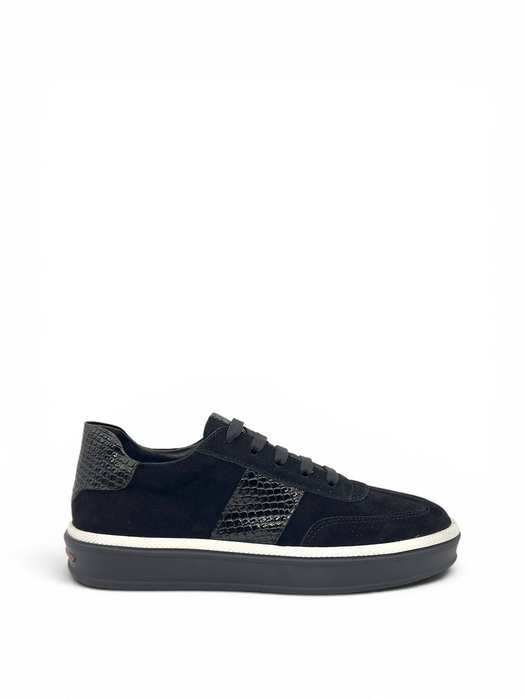Siyah Süet Hakiki Deri Kroko Detaylı Kadın Sneaker (25512)