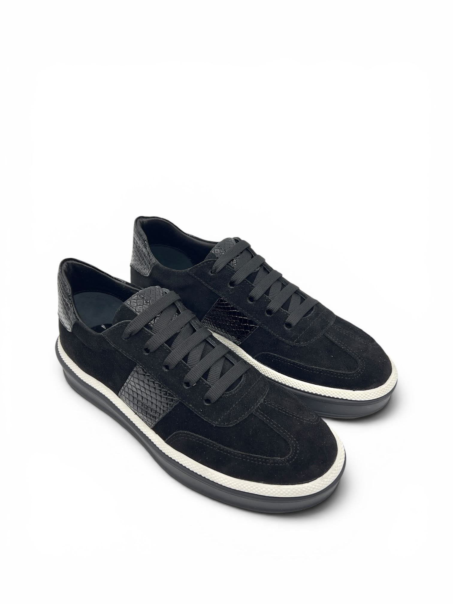 Siyah Süet Hakiki Deri Kroko Detaylı Kadın Sneaker (25512)