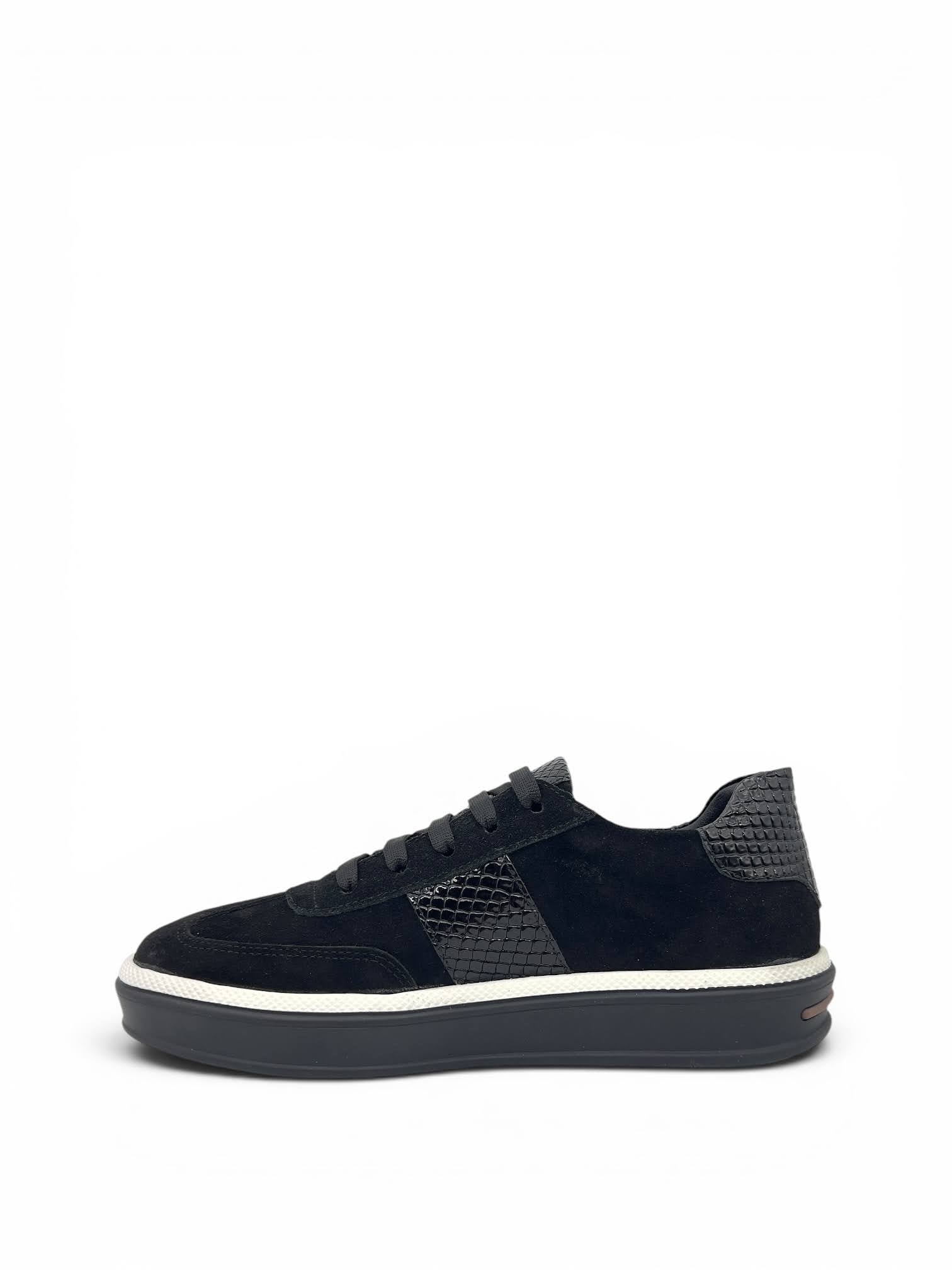 Siyah Süet Hakiki Deri Kroko Detaylı Kadın Sneaker (25512)