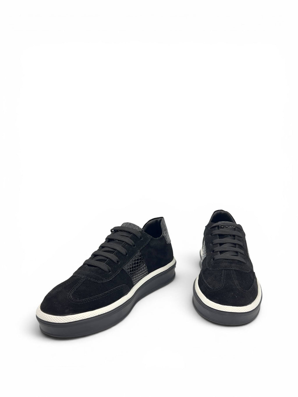 Siyah Süet Hakiki Deri Kroko Detaylı Kadın Sneaker (25512)