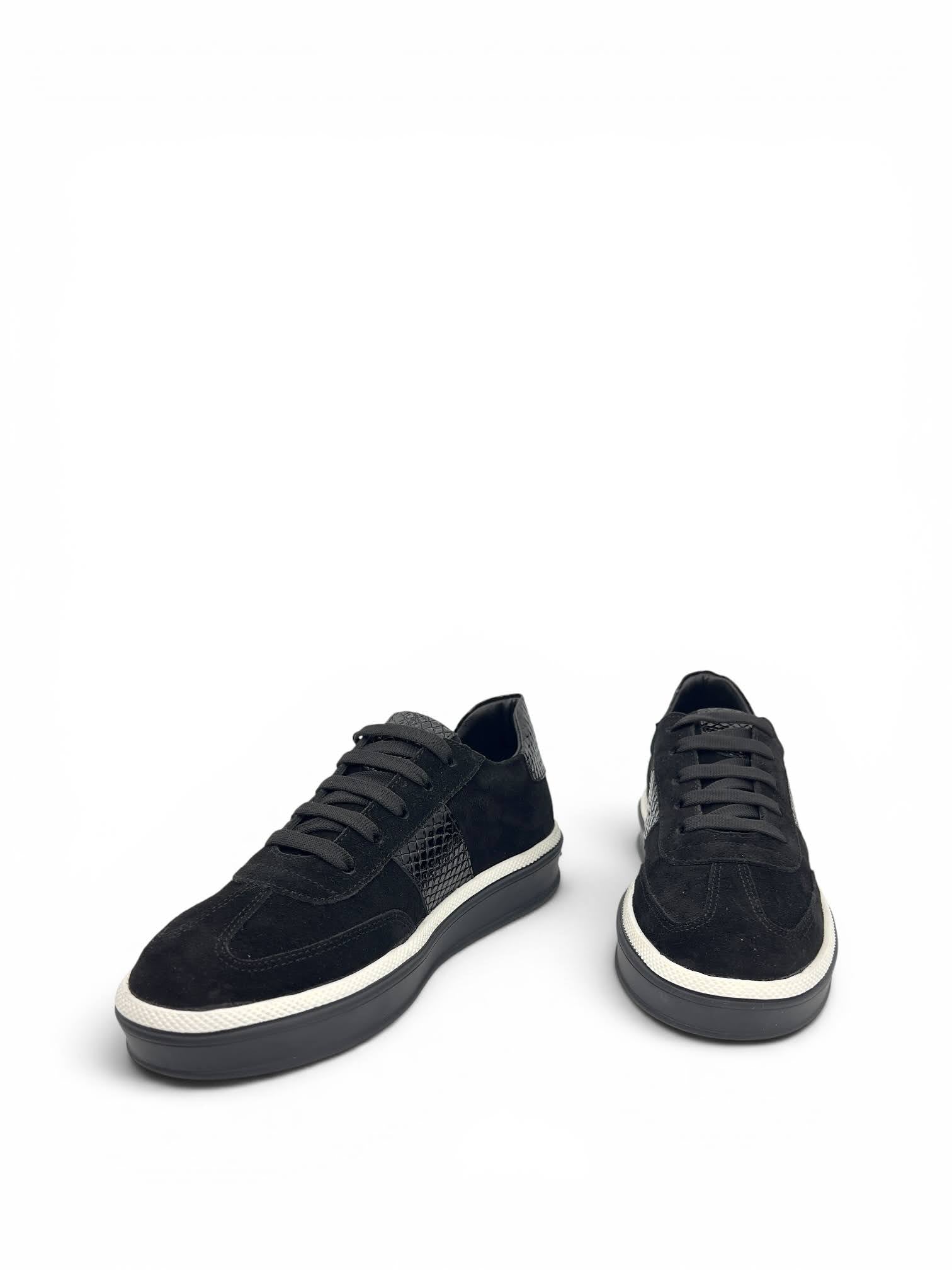Siyah Süet Hakiki Deri Kroko Detaylı Kadın Sneaker (25512)