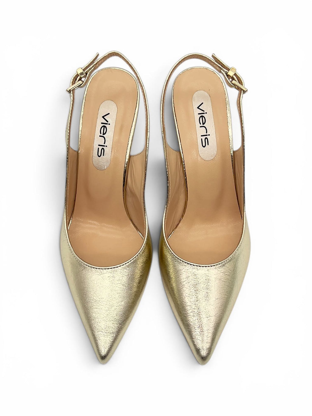 Altın Metalik Hakiki Deri Toka Detaylı Sivri Burun Slingback Kadın Stiletto (34201)
