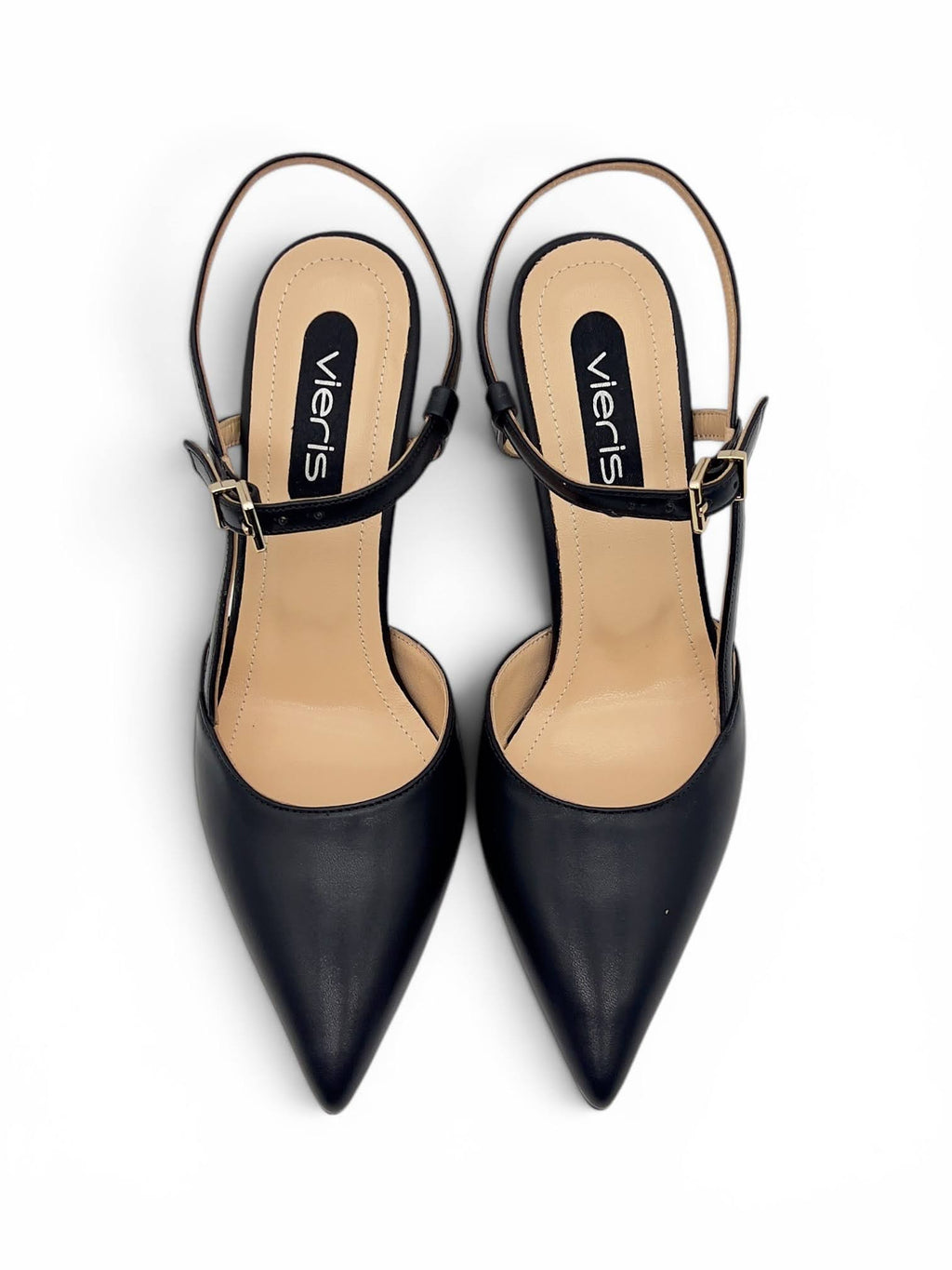 Siyah Hakiki Deri Toka Detaylı Sivri Burun Slingback Kadın Stiletto (34202-1)