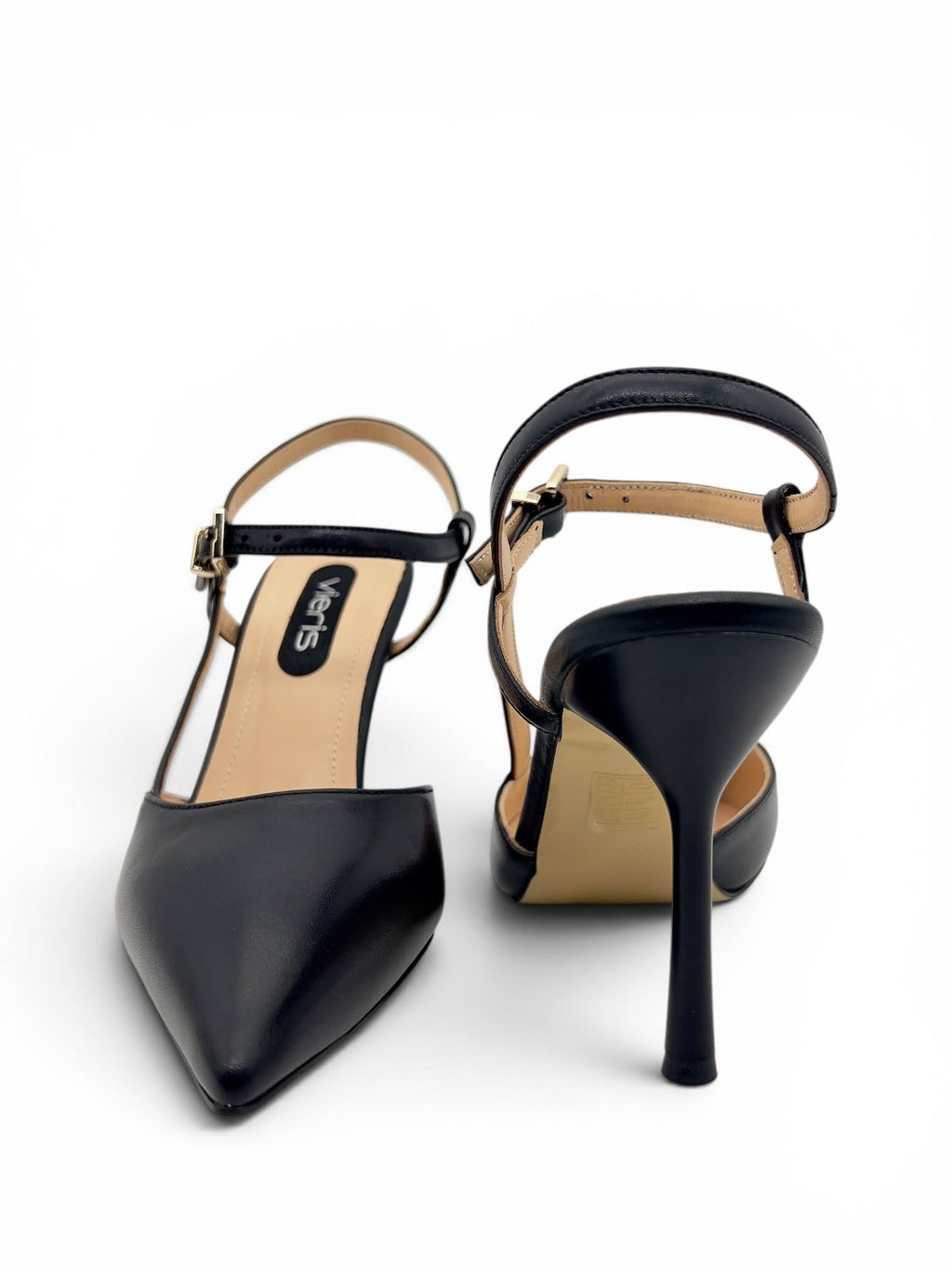 Siyah Hakiki Deri Toka Detaylı Sivri Burun Slingback Kadın Stiletto (34202-1)