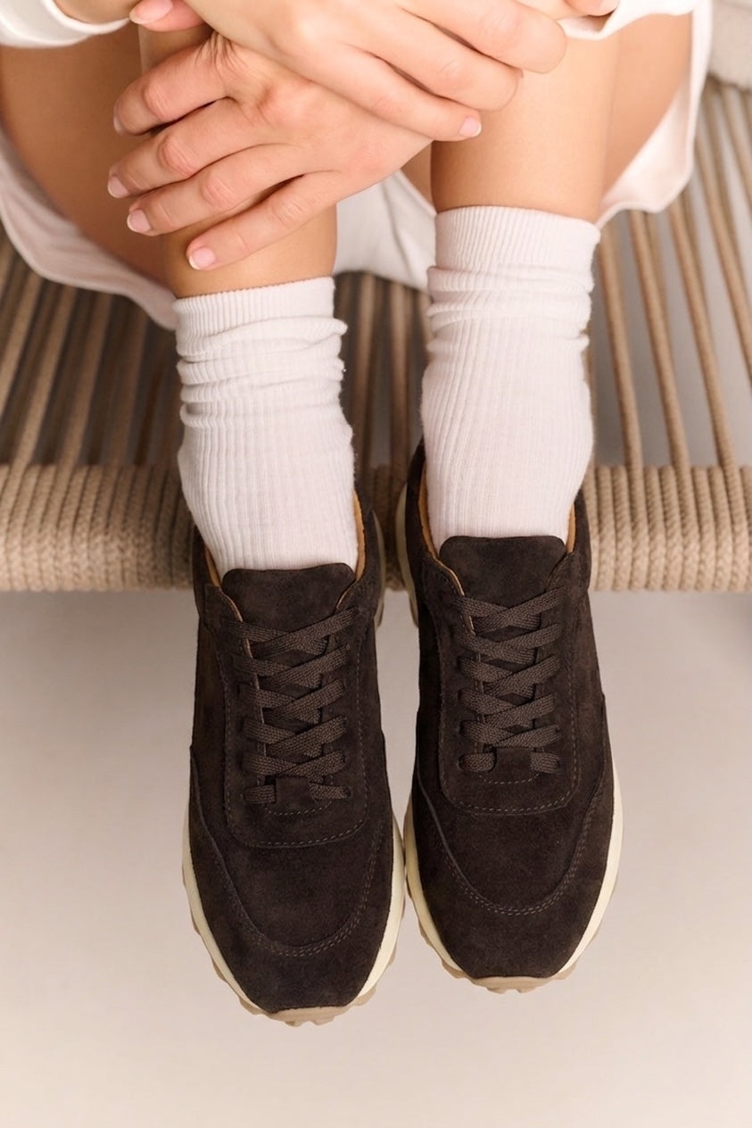 Acı Kahve Süet Hakiki Deri Kalın Tabanlı Casual Kadın Sneaker (37KY001)