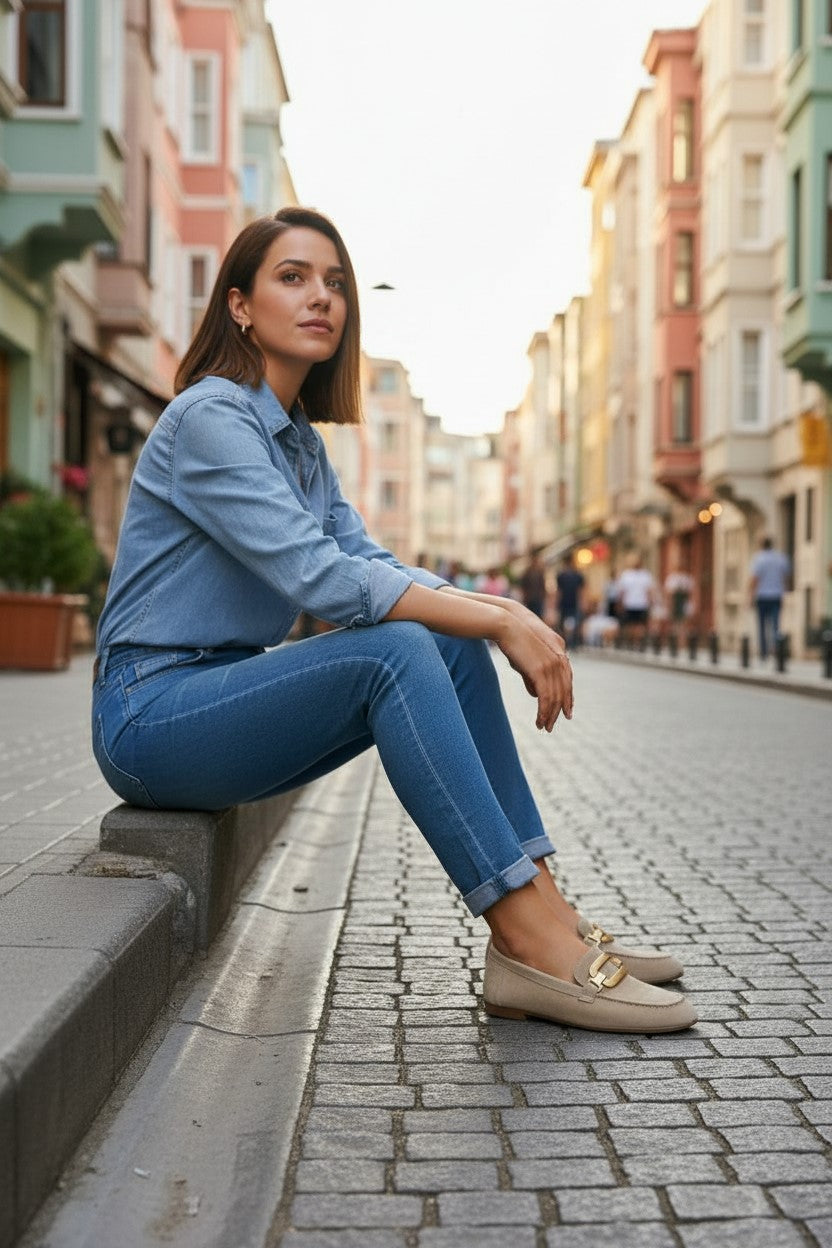 Clara Vizon Süet Hakiki Deri Aksesuar Detaylı Kadın Loafer (202507)