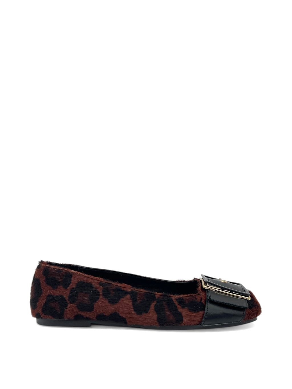 Leopar Desenli Hakiki Deri Modern Toka Detaylı Küt Burun Kadın Babet (35OC03803)