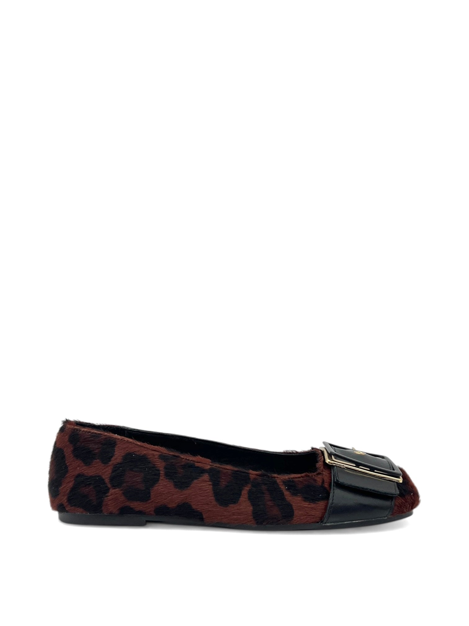 Leopar Desenli Hakiki Deri Modern Toka Detaylı Küt Burun Kadın Babet (35OC03803)