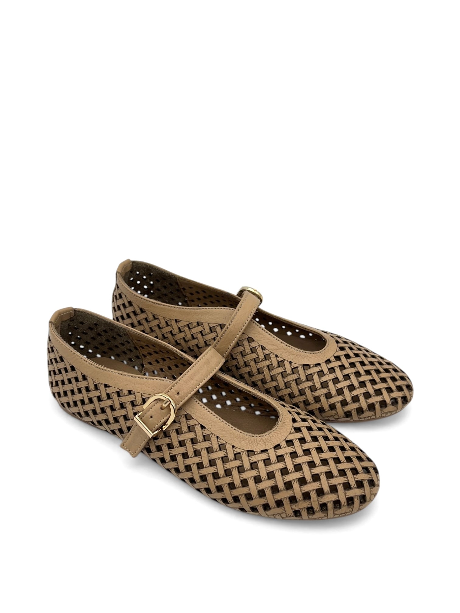 Vizon Hakiki Deri Lazer Kesim Örgü Desenli Mary Jane Kadın Babet (35OC16313)