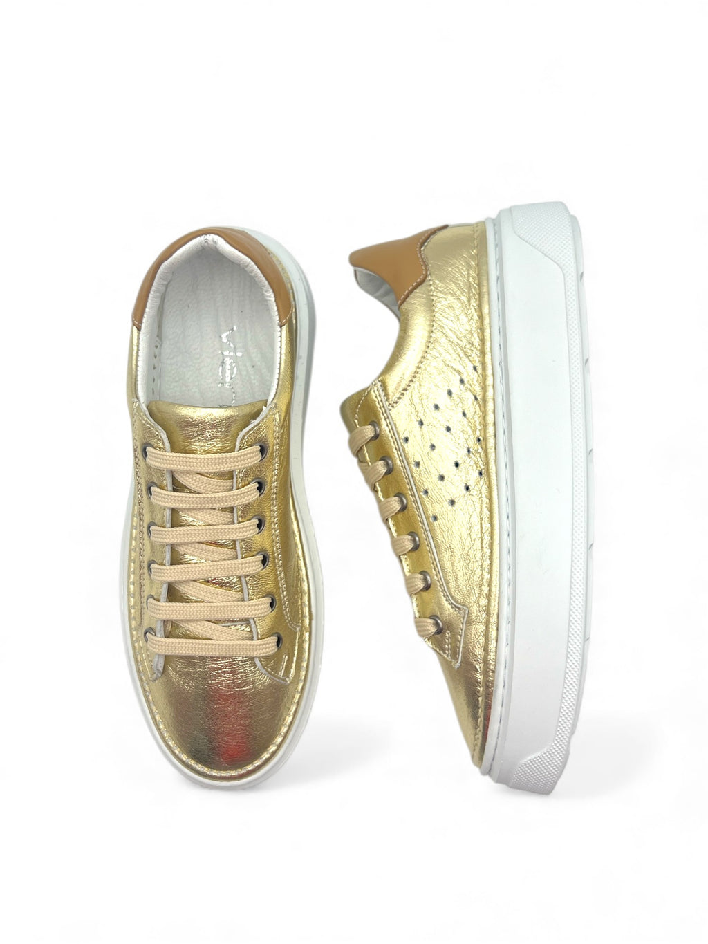 Ravella Hakiki Deri Basic Gold Kadın Sneaker