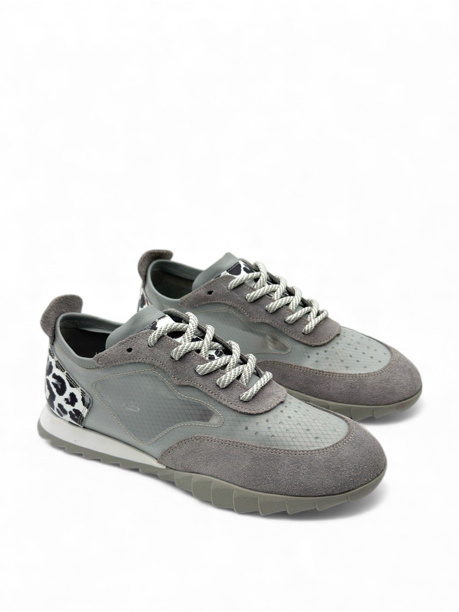 Trenox Gri Süet / Leopar Multicolor Hakiki Deri Fashion Kadın Sneaker