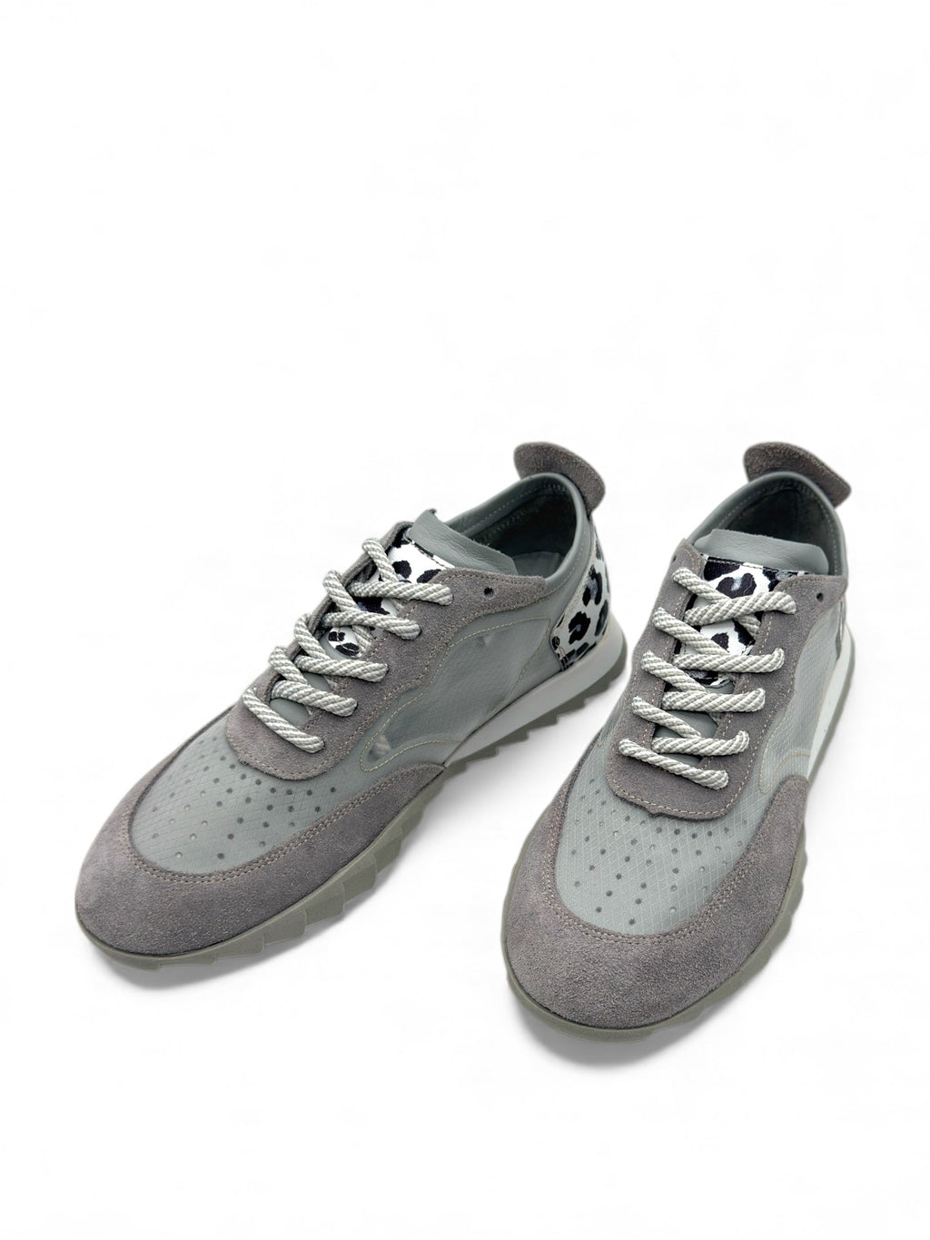 Trenox Gri Süet / Leopar Multicolor Hakiki Deri Fashion Kadın Sneaker